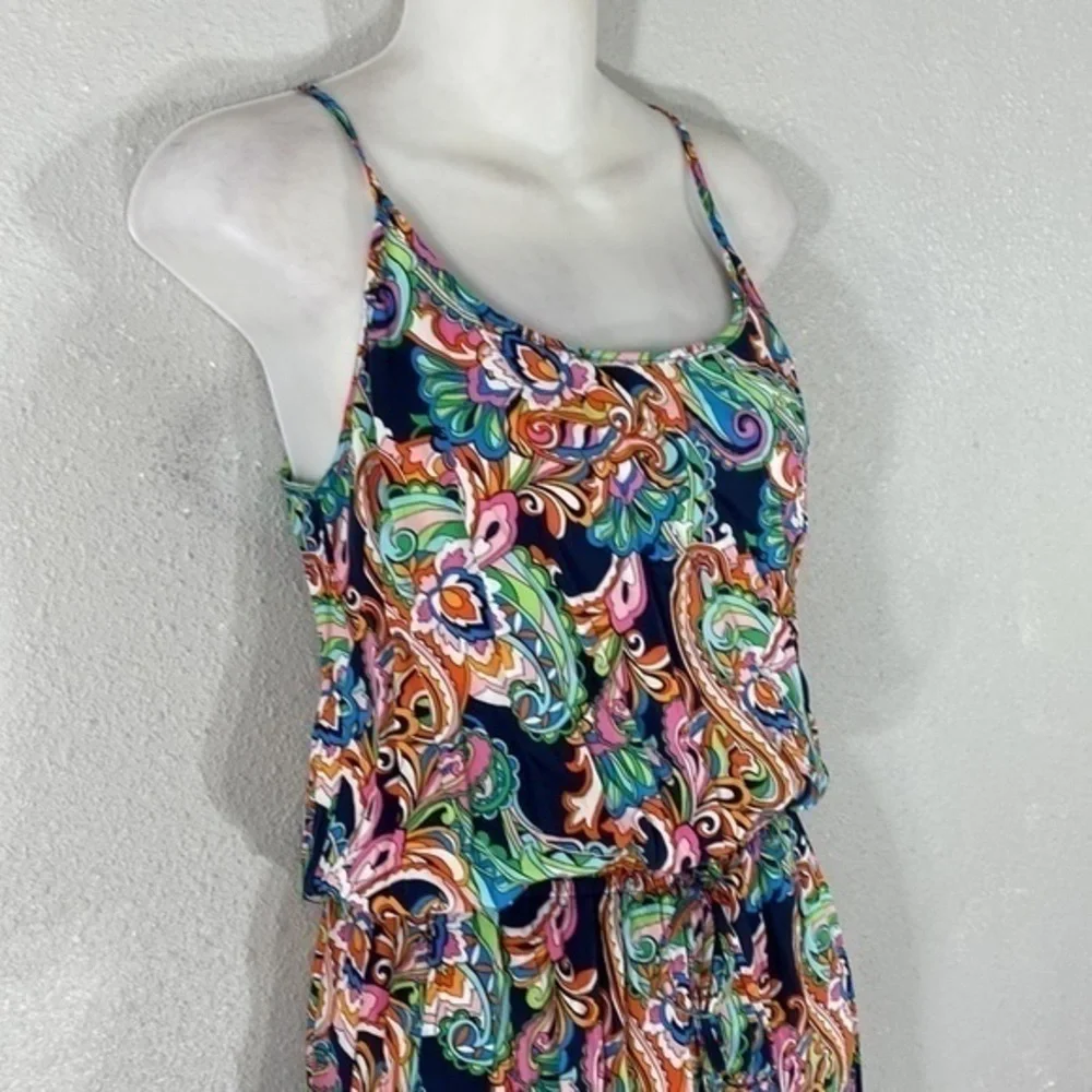 Tommy Bahama Mare Multi Paisley Print Elastic Tie Waist Slit Side Maxi Dress S
